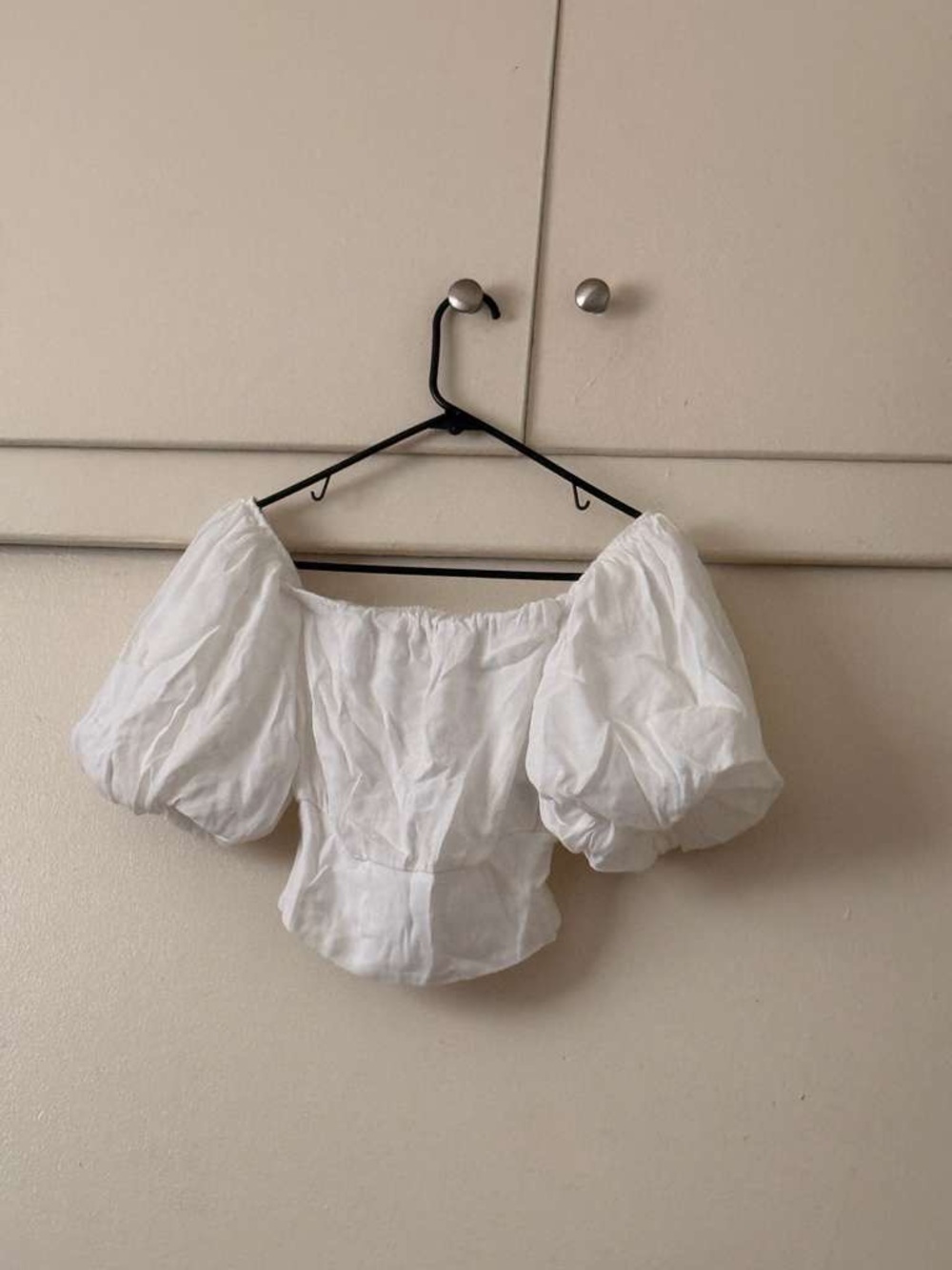 AFRM White Off-Shoulder Puff Sleeve Crop Top